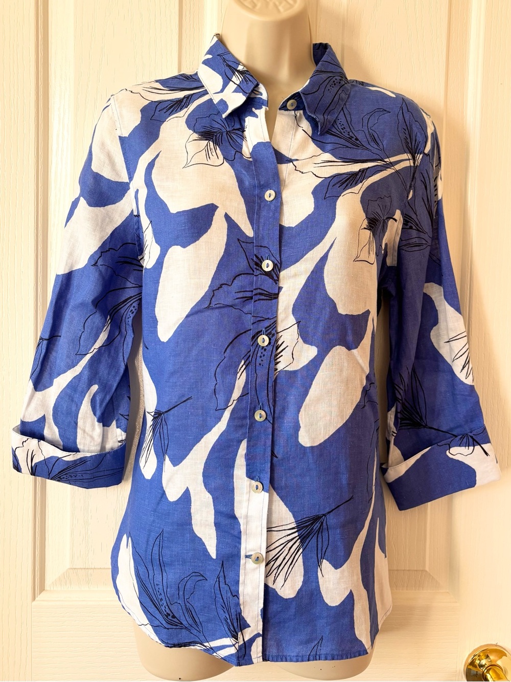 Chico's Blue and White Floral Button-Down Shirt